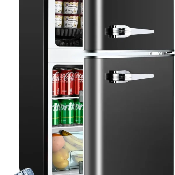 Retro Double Door Small Fridge with Freezer 7 Level Thermostat