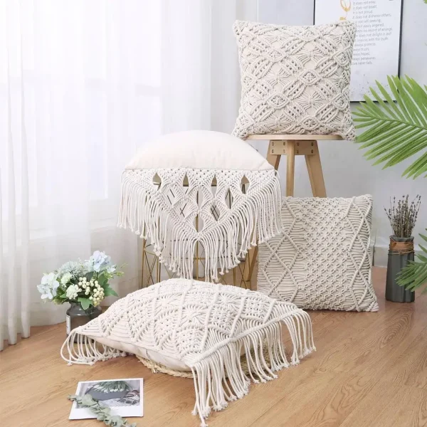 100% Cotton Linen Macrame Hand-woven Pillow Covers