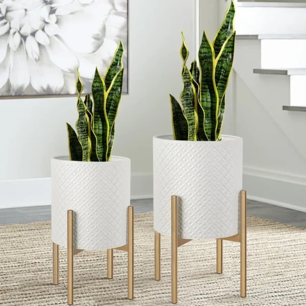 Set of 2, Modern Decorative Plant Pots for Living Room & Garden