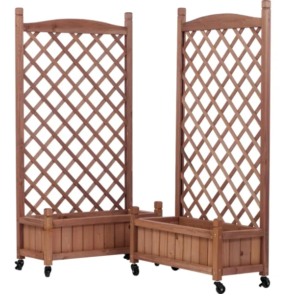 Raised Garden Bed with Trellies 2 Pack Outdoor Wooden Planter Box and Plant Stand with Climbing Racks