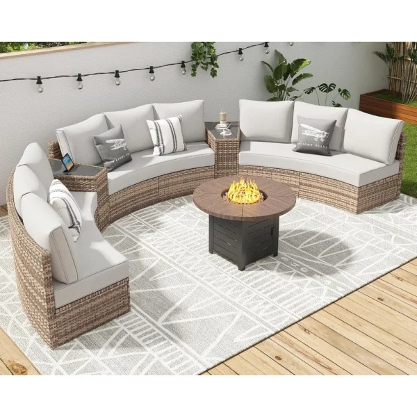 11 Piece Half-Moon Outdoor Sectional Sofa Set