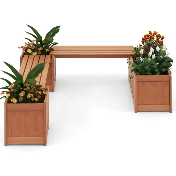 Outdoor Bench Weather-Resistant Deep Planter Boxes for Flowers, Fruits, & Vegetables