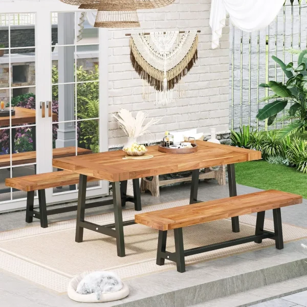 Wooden Park Front Porch Benches for Outside, Teak
