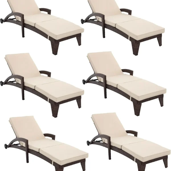 Chaise Lounge Chairs Set, Upholstered 5-Positions Adjustable Pool Loungers, Wicker Outdoor Lounge Chairs, Patio Chaise Lounges