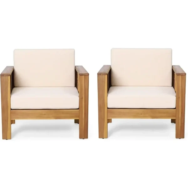 Outdoor Acacia Wood Club Chairs with Water-Resistant Cushions