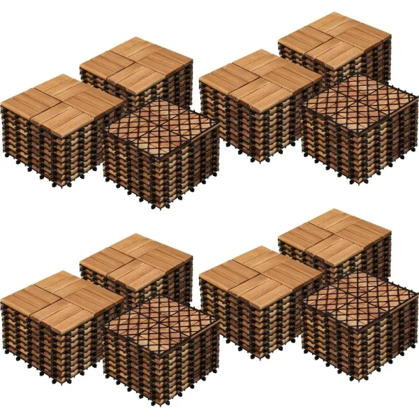 Acacia Waterproof Wood Interlocking Patio Deck Tiles, 12'' x12''